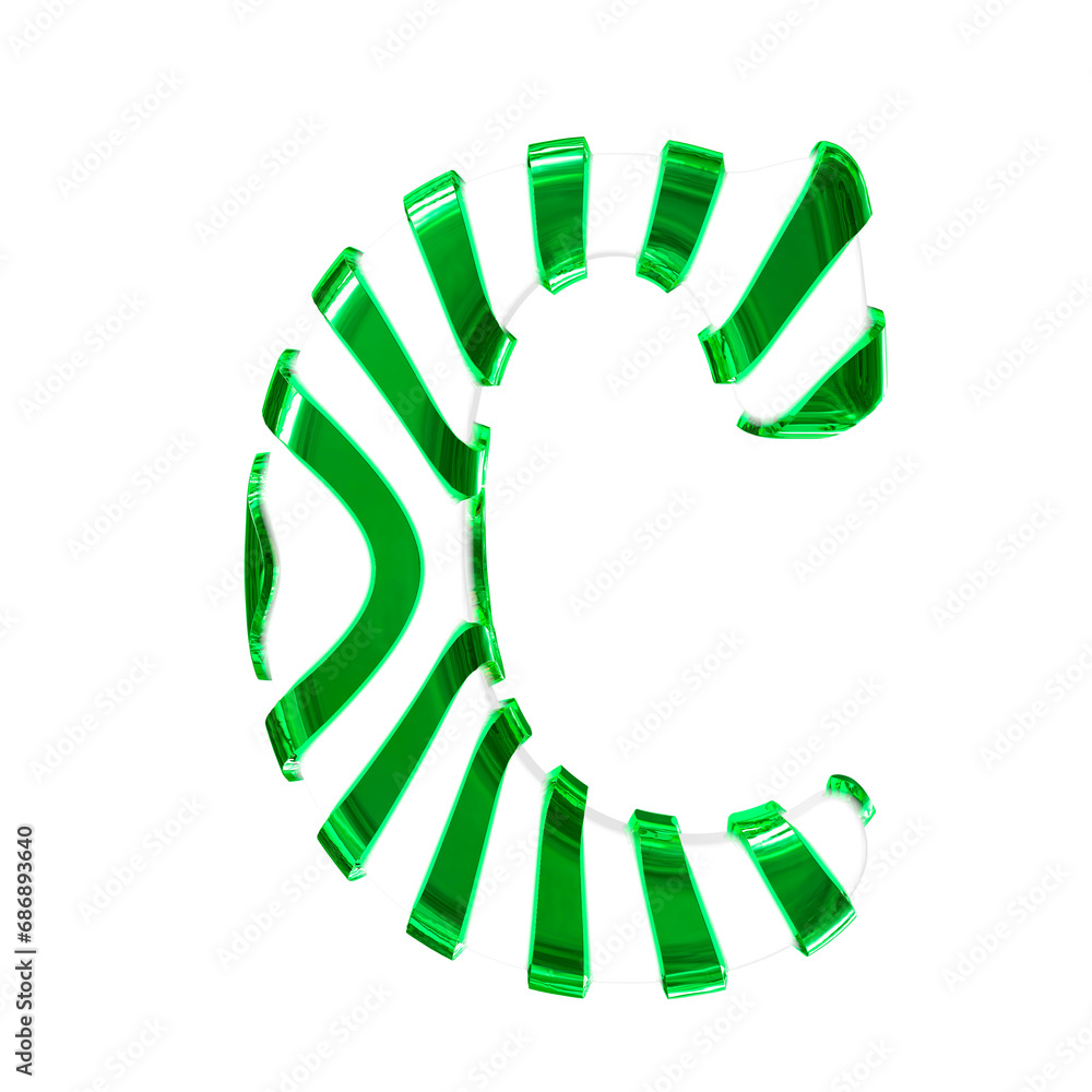 White symbol with green thin straps. letter c White symbol with green thin straps. letter c
