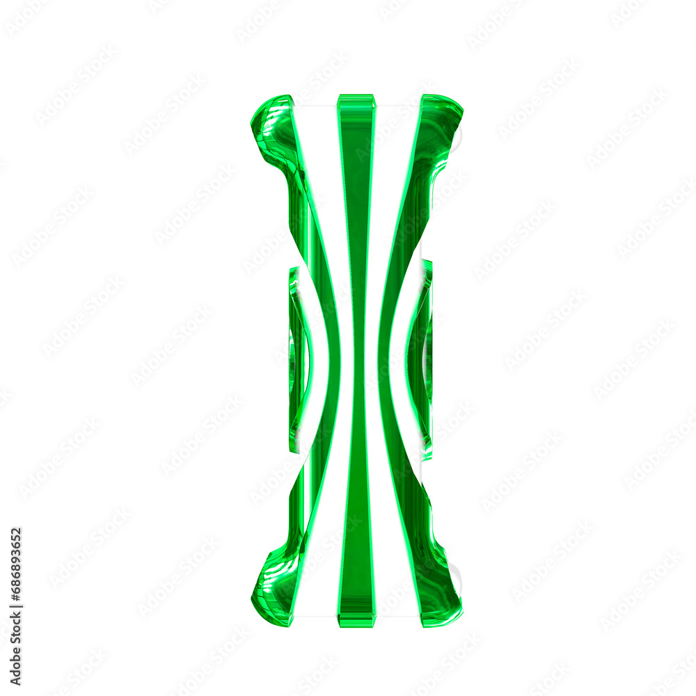 White symbol with green thin straps. letter i White symbol with green thin straps. letter i