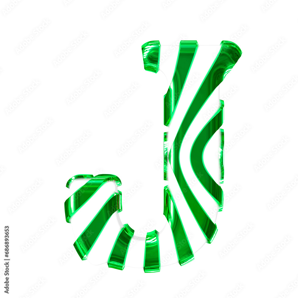 White symbol with green thin straps. letter j White symbol with green thin straps. letter j