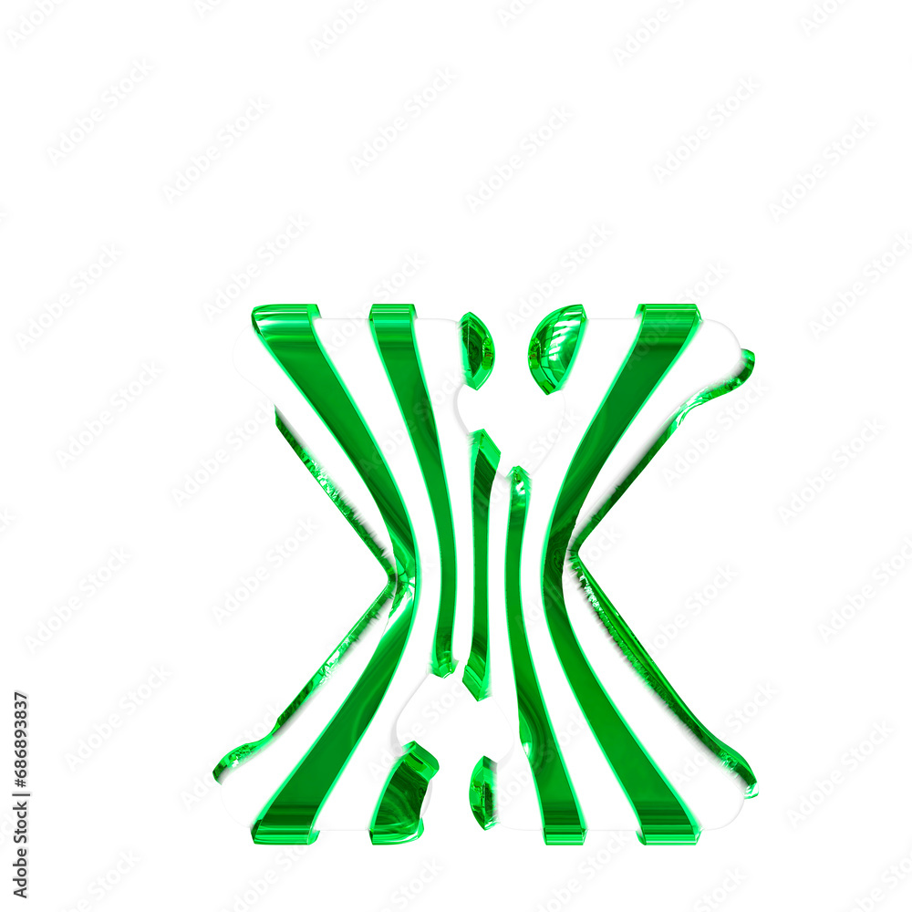 White symbol with green thin straps. letter x White symbol with green thin straps. letter x