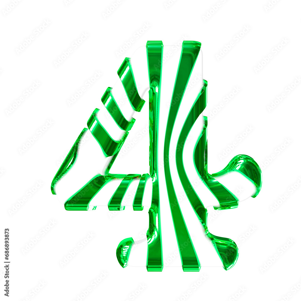 White symbol with green thin straps. number 4 White symbol with green thin straps. number 4