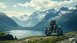 Motocross rider on the background of the mountains.