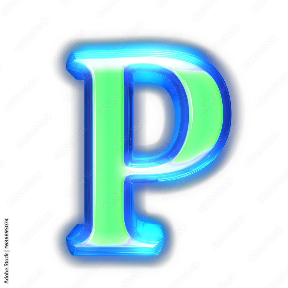 Green symbol glowing around the edges. letter p Green symbol glowing around the edges. letter p