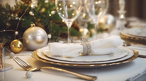 Wallpaper Mural A stylish Christmas table setting with elegant silverware, plates, and festive decorations. Torontodigital.ca