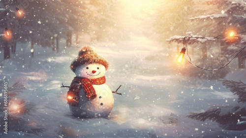 Winter's delight - a smiling snowman light backgroud