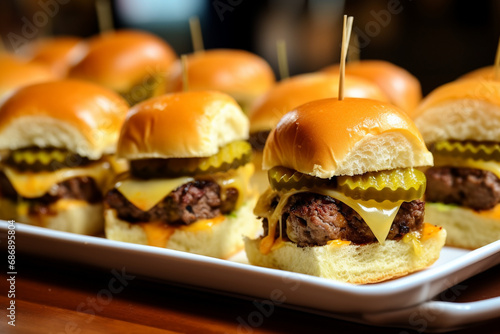 Assorted Sliders with Pickles and Cheddar
