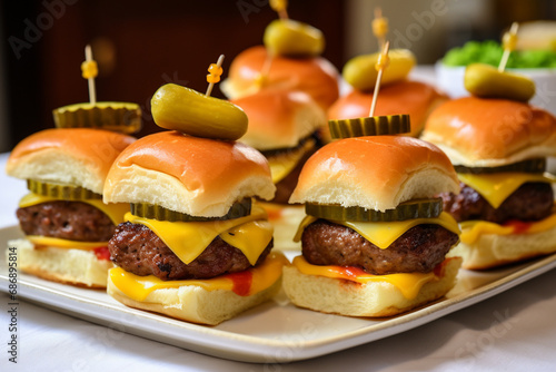 Assorted Sliders with Pickles and Cheddar