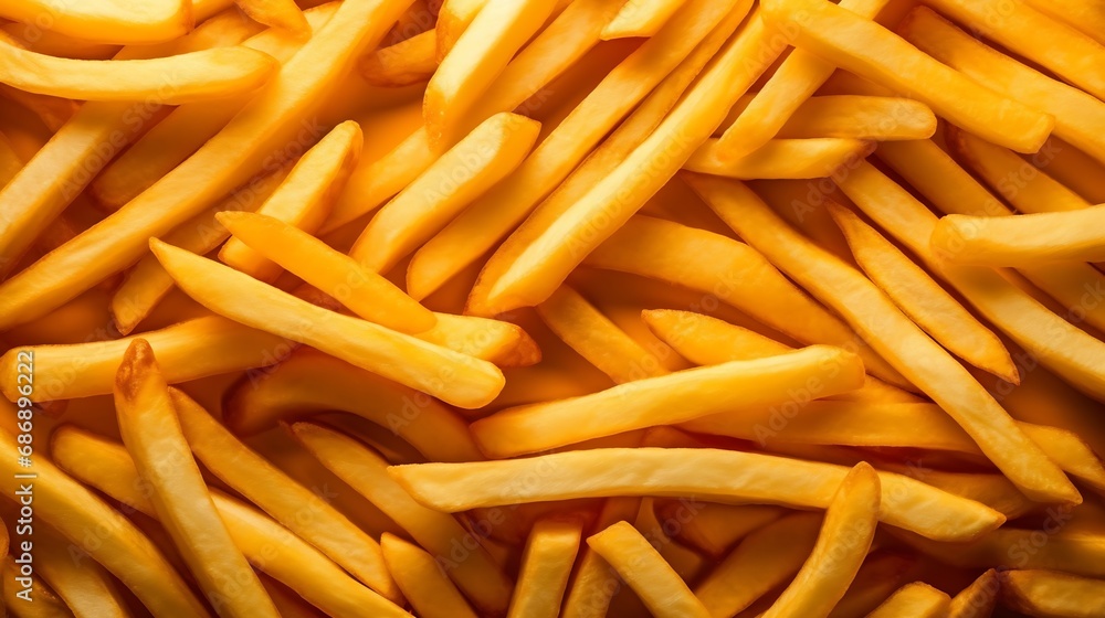 Generative AI : Top view of scattered french fries, background. Generative AI : Top view of scattered french fries, background.