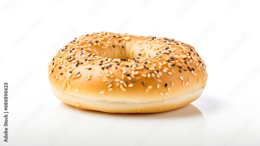 Generative AI : Bagel on isolated white background Generative AI : Bagel on isolated white background