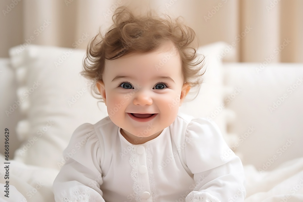 Generative AI : Portrait of a cute happy little baby girl