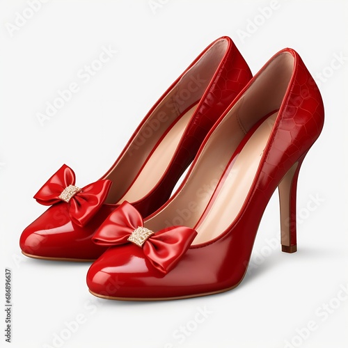 Generative AI : close up of red high heels on white background