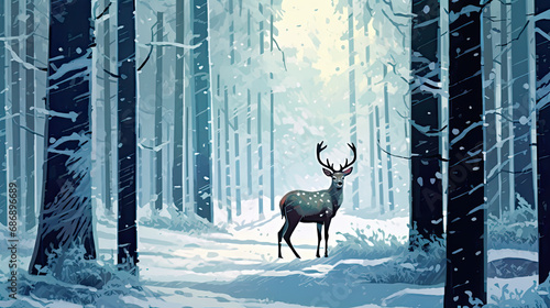 Wallpaper Mural A snowy woodland scene with deer and evergreen trees. Torontodigital.ca