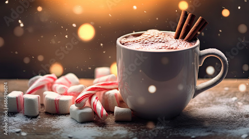 Wallpaper Mural A hot cup of cocoa with marshmallows and a candy cane on a frosty winter morning. Torontodigital.ca