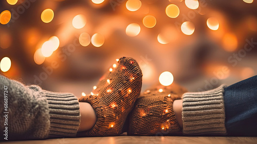 Wallpaper Mural Fireside comfort and joy: Close-up of a woman's feet in woollen socks during the festive season. Torontodigital.ca