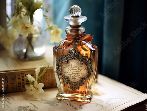 Generative AI : an antique perfume bottle with a faded label