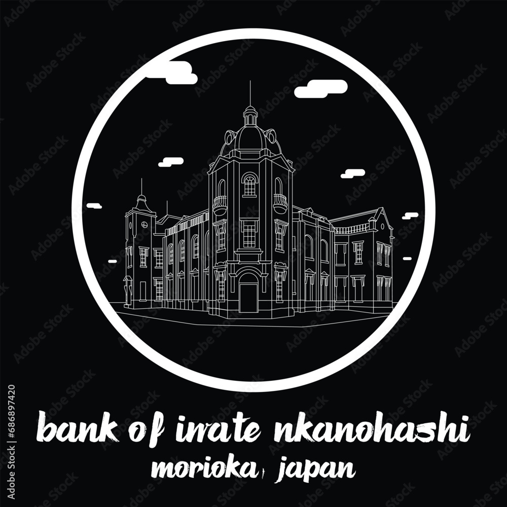 Circle Icon Bank of Iwate Nakanohashi. vector illustration