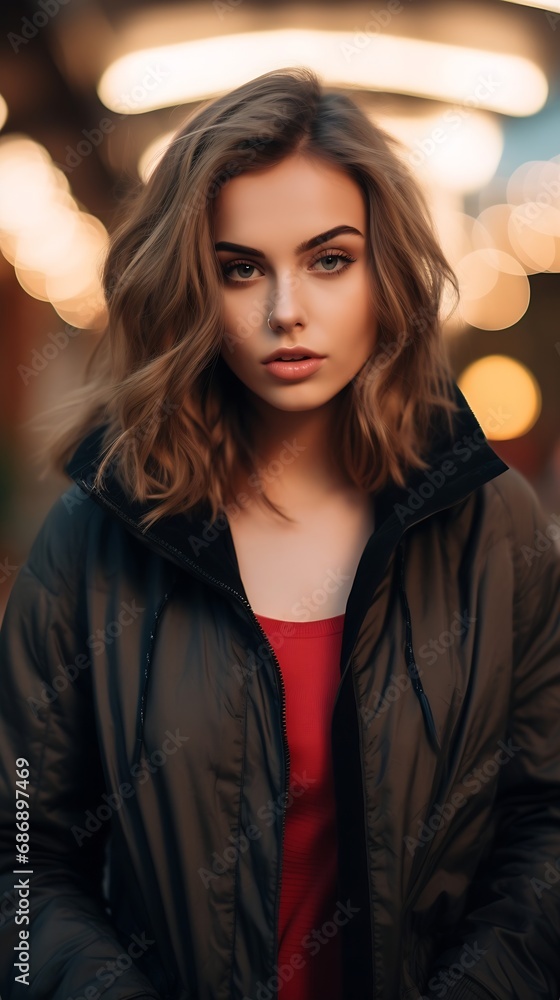 Generative AI : woman with beautifull face wearing a jacket Generative AI : woman with beautifull face wearing a jacket