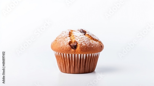 Generative AI : Chocolate chip muffins isolated on white background. top view