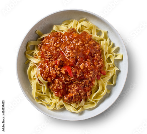 bowl of pasta tagliatelle with bolognese sauce
