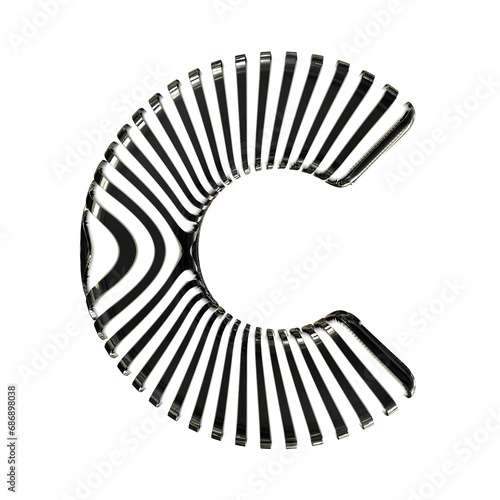 White symbol with ultra thin black straps. letter c