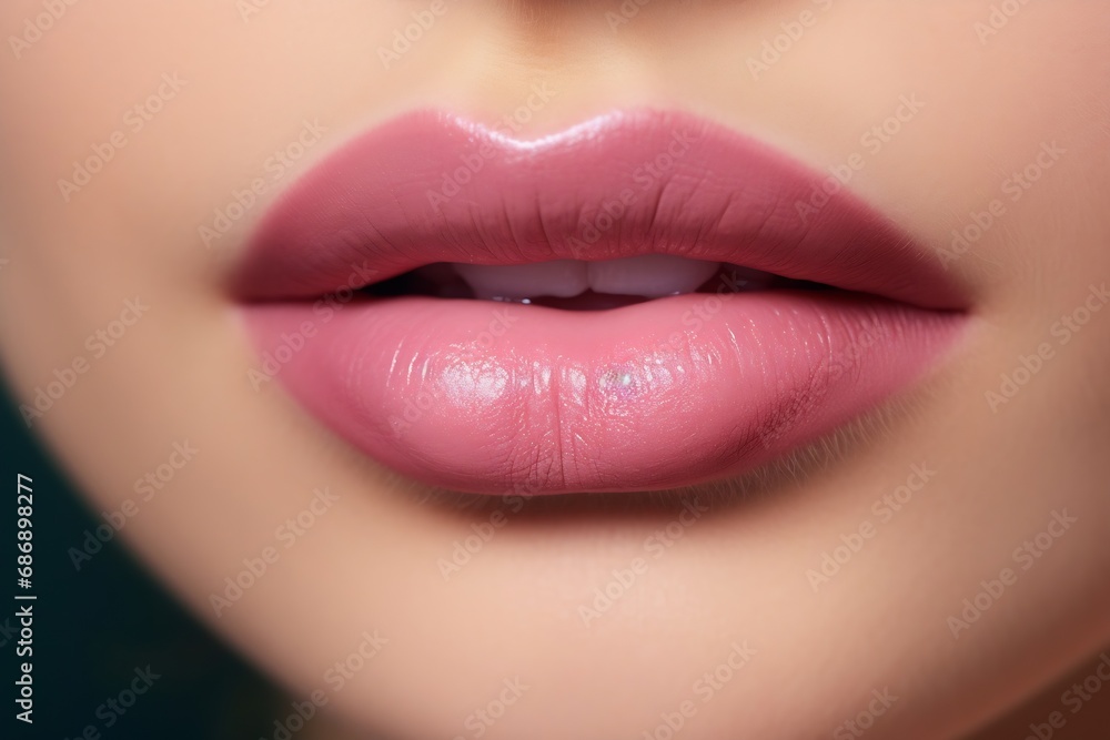 Fototapeta premium Generative AI : permanent lip makeup completes the lip makeup procedure with a close-up