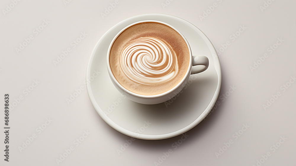 Tasse de café ou cappuccino. Boisson chaude, ambiance chaleureuse et relaxante. Arrière-plan pour conception et création graphique. - obrazy, fototapety, plakaty 