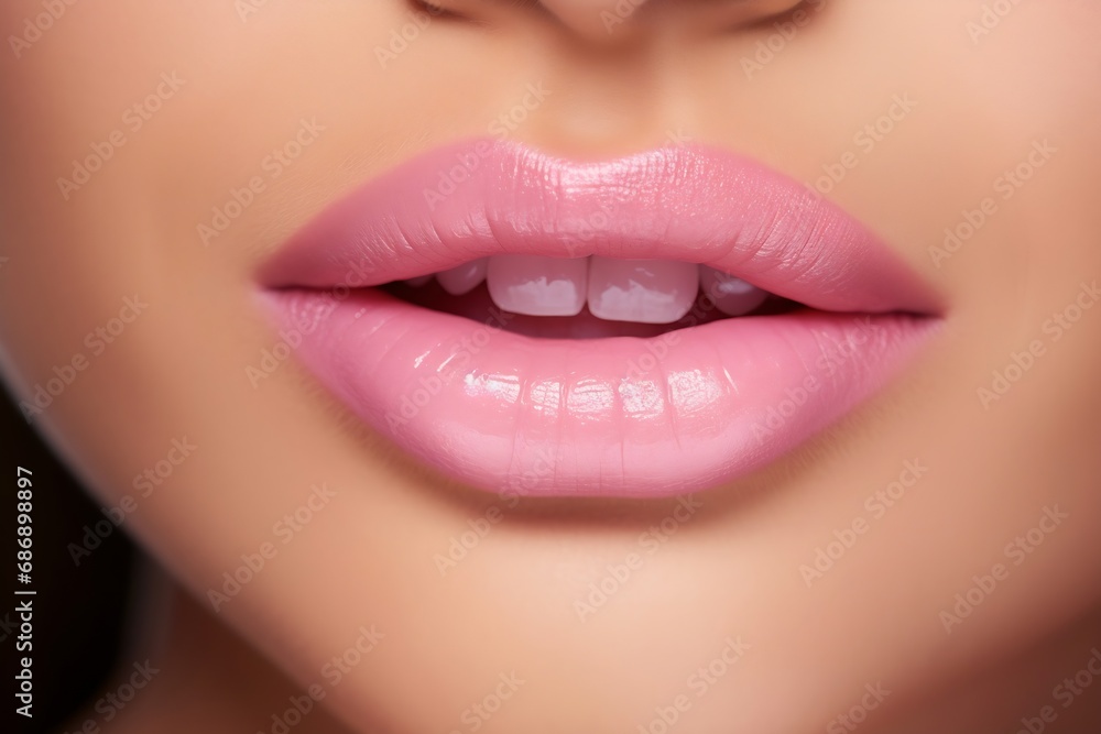 Generative AI : permanent lip makeup completes the lip makeup procedure with a close-up Generative AI : permanent lip makeup completes the lip makeup procedure with a close-up