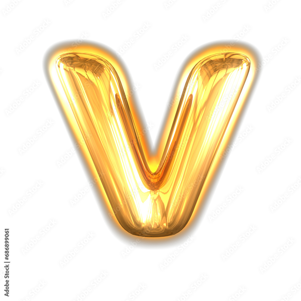 Gold inflatable symbol with glow. letter v Gold inflatable symbol with glow. letter v