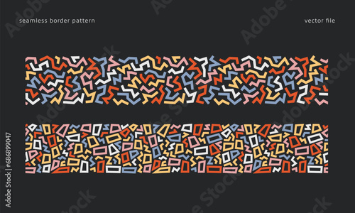 abstract zigzag line and square memphis geometric seamless pattern border stripe decoration