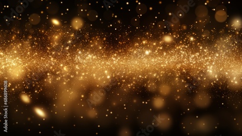 Golden New year or Christmas holidays particles and sprinkles for a holiday celebration. Shiny golden lights. Wallpaper background for ads or gifts wrap and web design.