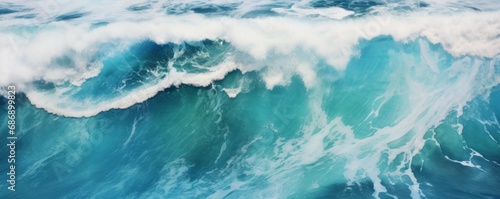 Ocean waves background. Blue ocean view from above. AI generated.