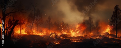 Photo of out of control forest fire. AI generated. © vadymstock