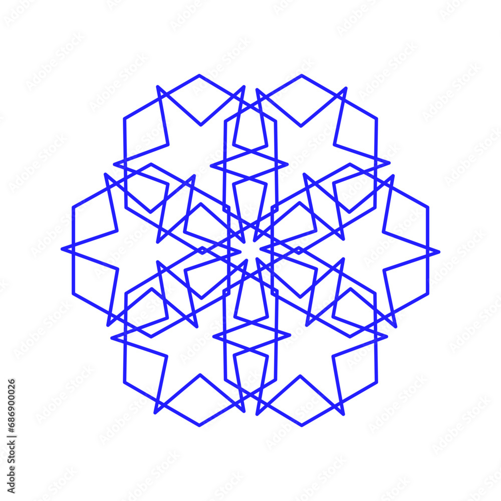 Light blue six-pointed snow crystal with central star, modern abstract design, ice crystal in winter, inspiration for frosty weather Light blue six-pointed snow crystal with central star, modern abstract design, ice crystal in winter, inspiration for frosty weather