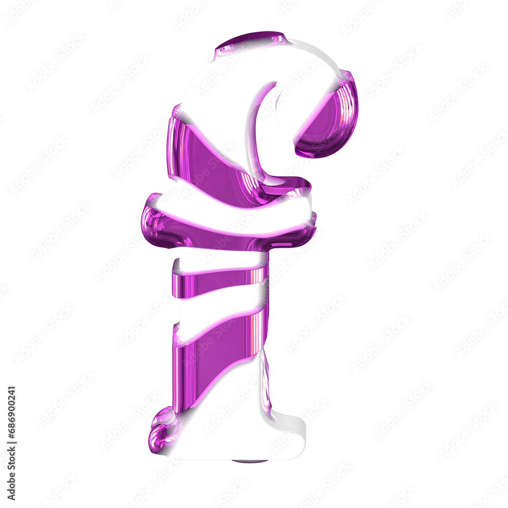 White 3d symbol with thick purple straps. letter f White 3d symbol with thick purple straps. letter f