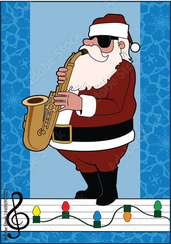 Santa Claus plays a musical instrument.