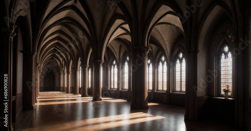 Neo-Gothic interior. Spacious, bright corridors