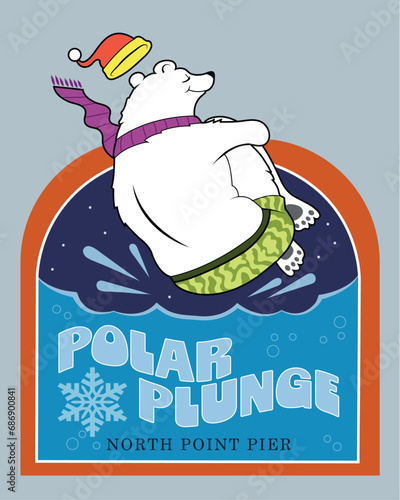 A polar bear takes a plunge in cold water.