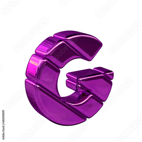 Purple diagonal block 3d symbol view from the left. letter g