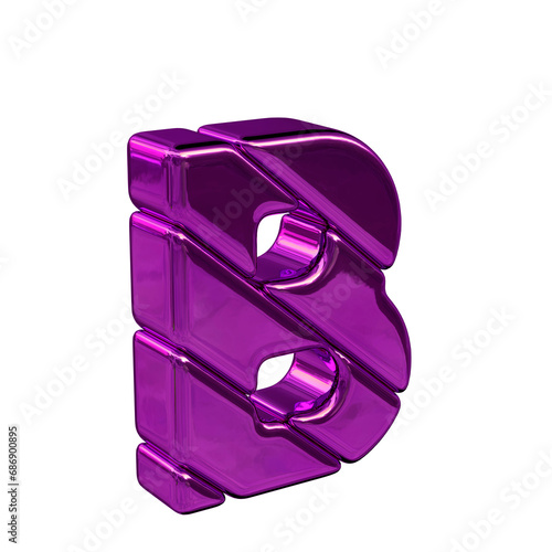 Purple diagonal block 3d symbol view from the left. letter b