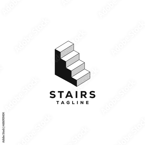 Simple geometrical stairs with steps side view Logo Symbol Design Template Flat Style Vector