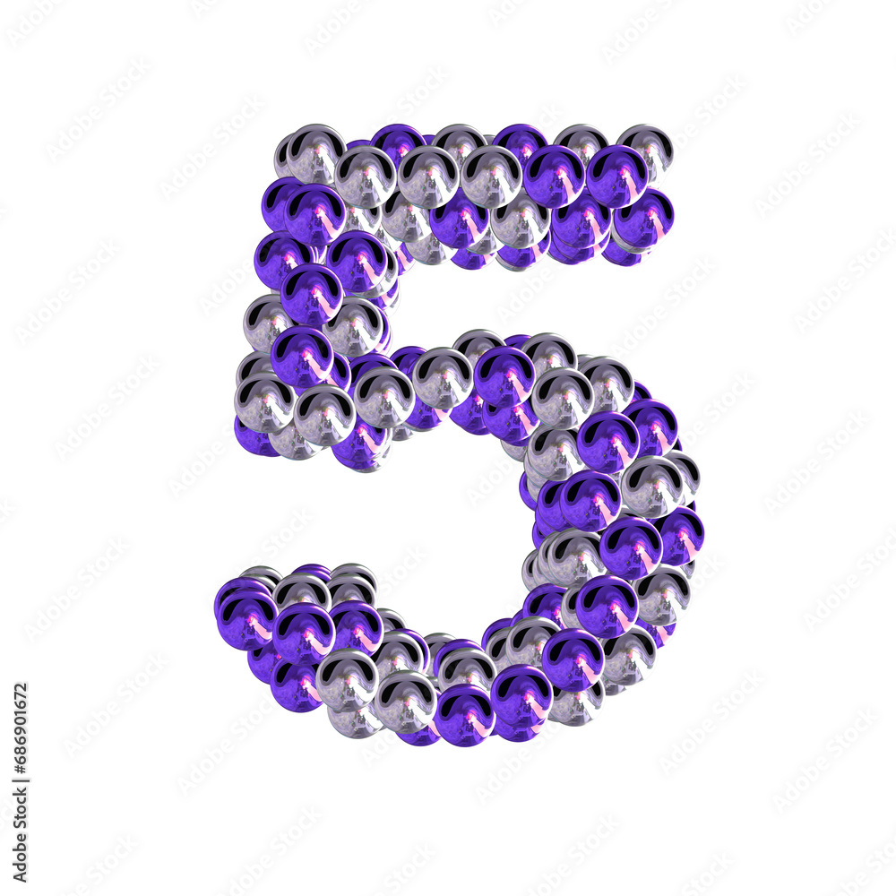 Symbol of purple and silver spheres. number 5 Symbol of purple and silver spheres. number 5