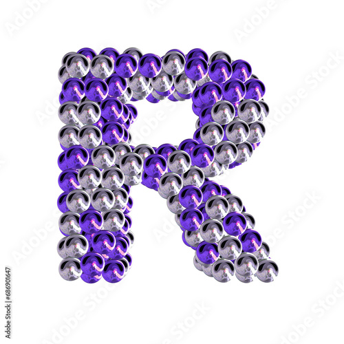 Symbol of purple and silver spheres. letter r