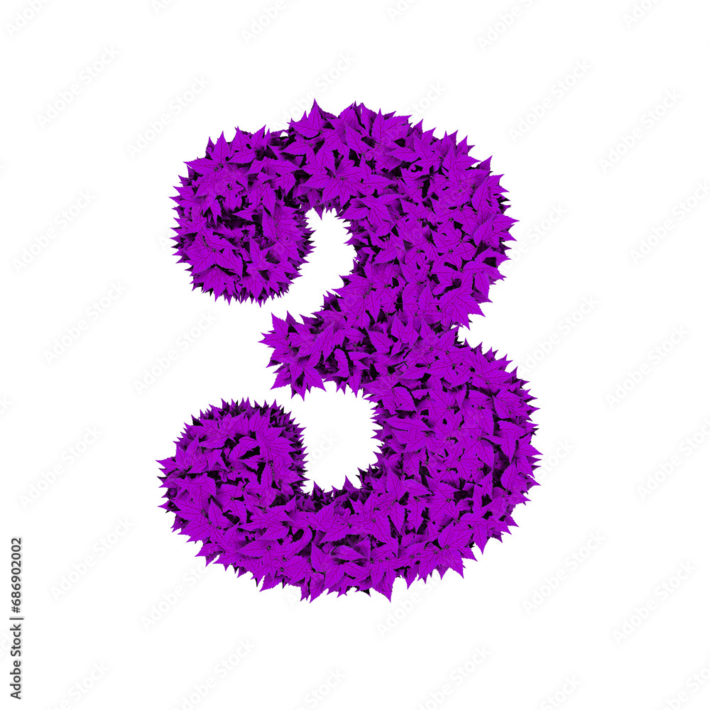 Symbol from purple leaves. number 3 Symbol from purple leaves. number 3
