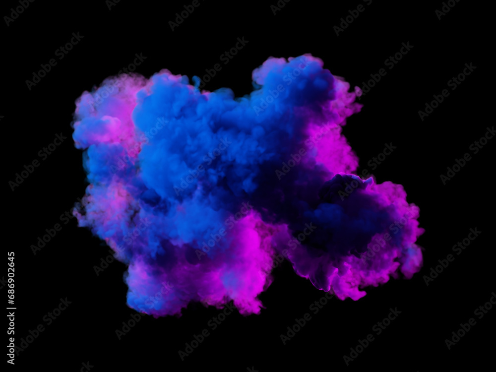Fototapeta premium 3d render, glowing cloud illuminated with pink neon light, isolated on black background. Cumulus clip art