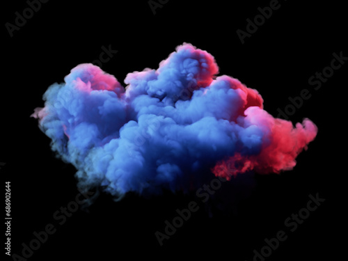 3d rendering, fantasy sky, red blue neon cloud clip art, isolated on black background