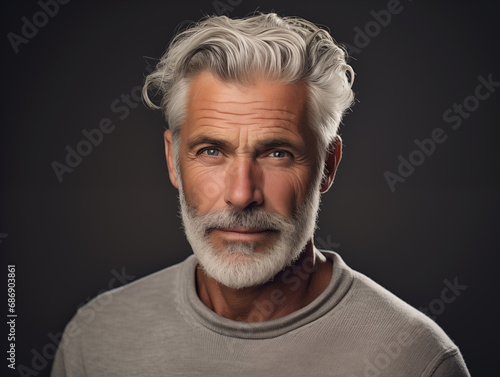 Middle-aged man in studio, looking into the camera, good looking man, strong, eye contact © Marek