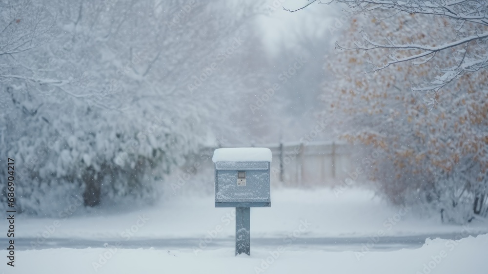 Snow-covered mailbox with winter background. Snow-covered mailbox with winter background.