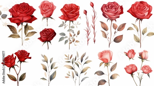 A bunch of red roses on a white background