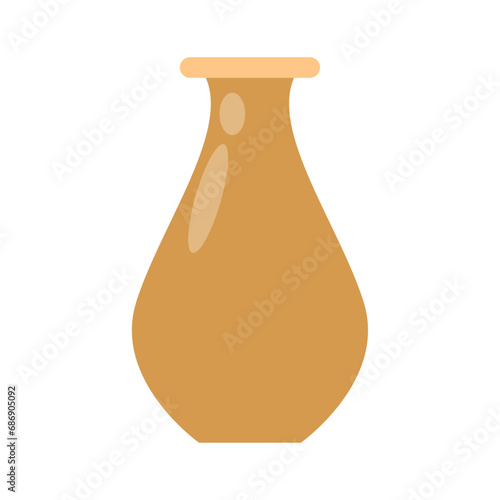 Vector empty clay vase. brown earthen vessel. pottery art. realistic rounded crock with narrow neck
