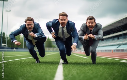 Businessmen doing a sprint race on an athletics track